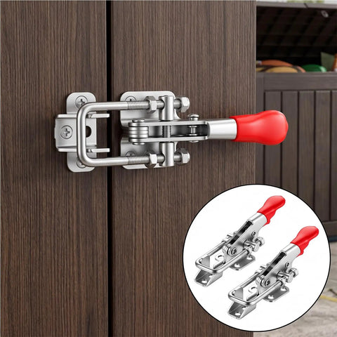 Heavy Duty 6pcs Stainless Steel Toggle Latch Clamps For Doors And Trailer Hatches Locking Hooks With Rust Proof Silver Finish mounted on wood