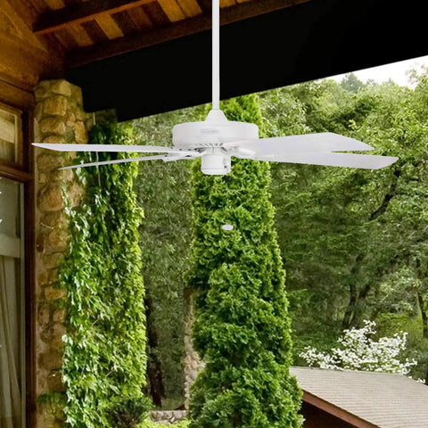 52 Inch Outdoor Ceiling Fan Without Light for Patio or Porch, Wet Rated, Tri-Mount Traditional Five-Blade Design, White Finish
