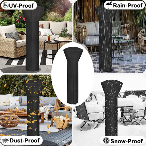 Beefed Up Heavy Duty Outdoor Patio Heater Cover With Zipper And Storage Bag, Waterproof UV Resistant Dust Proof Windproof, Black