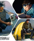Collage of people using Ultra Light USB C Rechargeable LED Headlamp Built For Trail Running And Camping With 180 Lumen White Beam Red Night Vision 5 Modes IPX5 Waterproof 40 Hour Runtime 300 Feet Reach For Night Hikes.