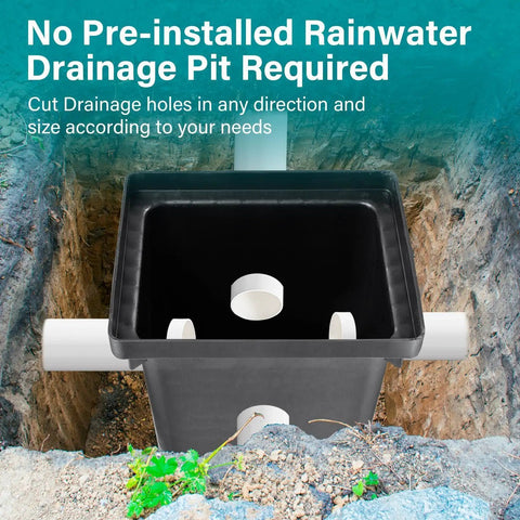 Heavy Duty Drain Catch Basin With Debris Basket And Fiberglass Grate For Yard Lawn Patio Gutter Downspout Outdoor Drainage Box Tough As Nails For Municipal Or Residential Plumbing installed in ground with pipes