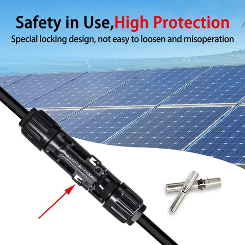 8 AWG Solar Connectors Pro Grade PPE Housing With IP68 Waterproof Sealing 0.02 Ohm Low Resistance 1500V 70A Solid Tinned Copper Terminals