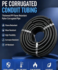 Rock Solid Fire Resistant Corrugated Conduit Pipe For Heavy Duty Wire And Cable Routing, thickened PP nylon tubing coil.