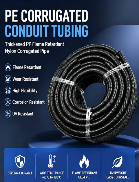 Rock Solid Fire Resistant Corrugated Conduit Pipe For Heavy Duty Wire And Cable Routing, thickened PP nylon tubing coil.