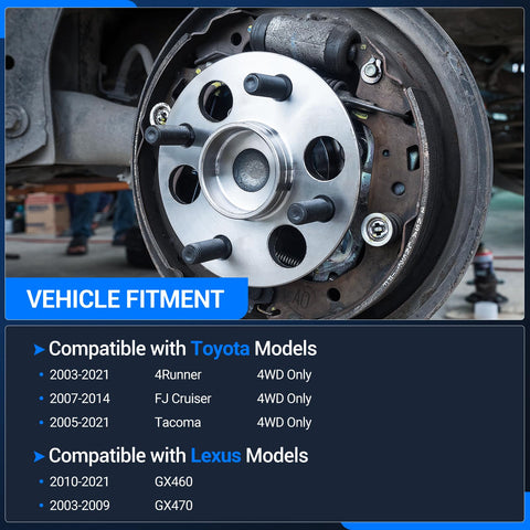 Six Lug Front Wheel Bearing And Hub Assembly For Toyota Tacoma 2005 To 2021 4WD 4Runner 2003 To 2021 FJ Cruiser 2007 To 2014