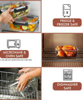 Big Glass Storage Set 63 Oz Meal Prep Containers with Locking Lids in fridge, oven, dishwasher for versatile kitchen use
