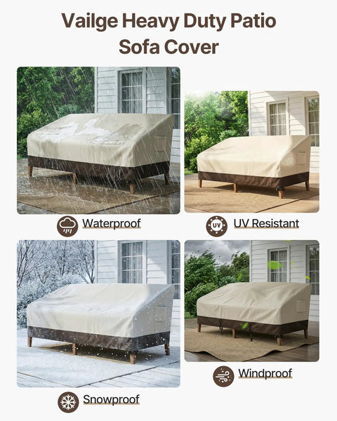 Heavy Duty Outdoor Sofa Cover For 3 Seater, waterproof patio furniture cover with snow, rain, sun, and wind protection.