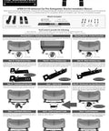 Installation guide for adjustable fire extinguisher bracket for most vehicles, highlighting seat rail clamping and bolting options.