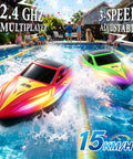 Remote Control RC Boat For Kids With 7 LED Modes 60 Minutes Play Time 15 KPH Speed Boat For Pool Lake Saltwater Waterproof Hull