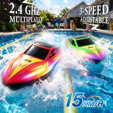 Remote Control RC Boat For Kids With 7 LED Modes 60 Minutes Play Time 15 KPH Speed Boat For Pool Lake Saltwater Waterproof Hull
