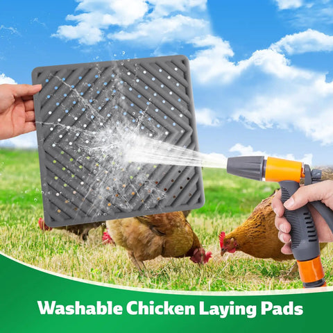 Spraying water onto Washable Chicken Nesting Pads For Nesting Boxes, Reusable Hen Nesting Box Pads For Coop Bedding, 12x12 inches, grey.