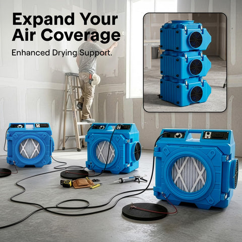 Beefed Up 3 Stage Filtration MERV 10 And HEPA Carbon Odor Removal Portable Air Purifier in industrial setting.