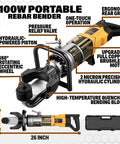 1100W Portable Electric Rebar Bender with Advanced Pure Copper Brushless Motor, Hydraulic Piston and Ergonomic Grip for Heavy Duty use.