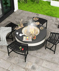 Curved Fire Pit Bench Set Of 4 Outdoor Metal Benches Waterproof Backless Steel Seats Around Fire Pit on Patio