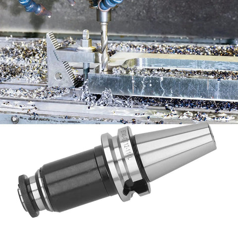 Gt12 110L Tapping Holder Collet Chuck With Telescopic Buffer Overload Torsion for CNC Machining Center shown with metal shavings