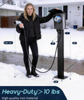 Heavy Duty Outdoor EV Charger Pedestal With Weather Shield Roof For Tesla Wall Connector And J1772 Level 2 Stations, 73 inches tall, in snowy driveway.
