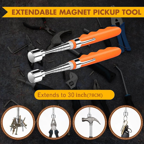 Telescoping Magnetic Pickup Tool With 20 Pound Pull Strength, stainless steel, extended among tools, close-up view