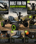 Off Road Electric Go Kart For Teens And Adults With 48V 2000W Brushless Motor, black, tubeless tires, rugged design.
