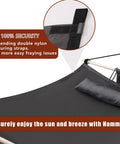Anti Flip 12 Foot Hammock With Large 450 Pound Capacity Iron Spreader Bar And Nylon Rope For Outdoor Patio Garden Backyard Beach Durable Outdoor Relaxation Gear, close-up view of nylon securing straps and pillow.