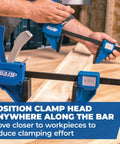 Gnarly Quick Grip Bar Clamps 12 Inch Heavy Duty Woodworking Tool 300 Lb Capacity GripMaxx Tech shown in use for easy workpiece clamping.