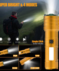 Rechargeable Ultra Bright LED Flashlight With Beast Mode Long Range And Adjustable Focus Four Operating Modes in use at night