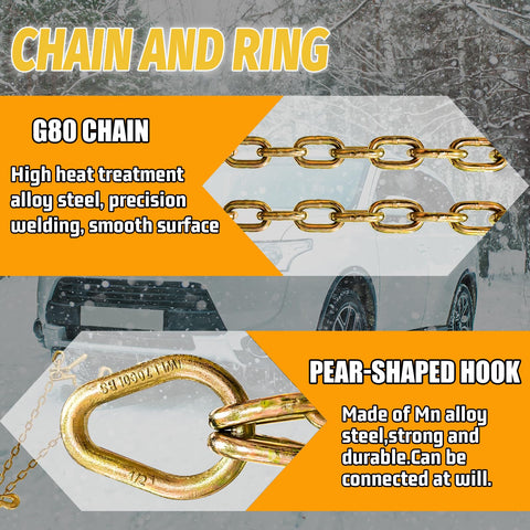 G80 V Bridle Chain Five Sixteenths Inch By Three Feet Heavy Duty Transport Chain With Fifteen Inch J Hooks And Grab Hooks