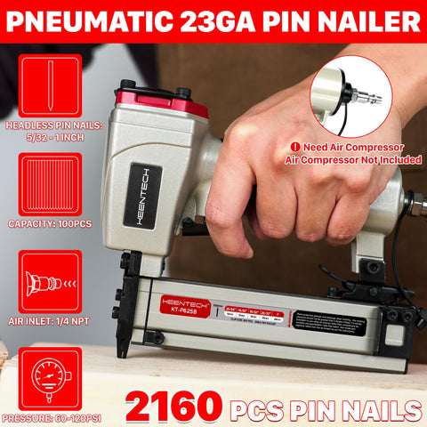 Pneumatic Pin Nailer 23 Gauge Headless Micro Pinner For Cabinets And Interior Decor, with 2160 pin nails, hand-held image