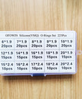225 Piece Silicone O Ring Kit With 15 Sizes From 6Mm To 30Mm In Clear Case Food Safe VMQ Seals on wooden surface