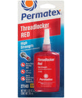 Front view of Permatex Threadlocker Red High Strength bottle in blister-pack, 36 ml.