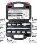 Powerbuilt 8-piece clutch alignment tool set in a black case with metric/SAE pilot adapters