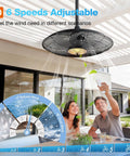 Outdoor Ceiling Fan With Light For Patios And Pergolas 24 Inch Black IP65 Waterproof Gazebo Fan With Remote And App shown on patio