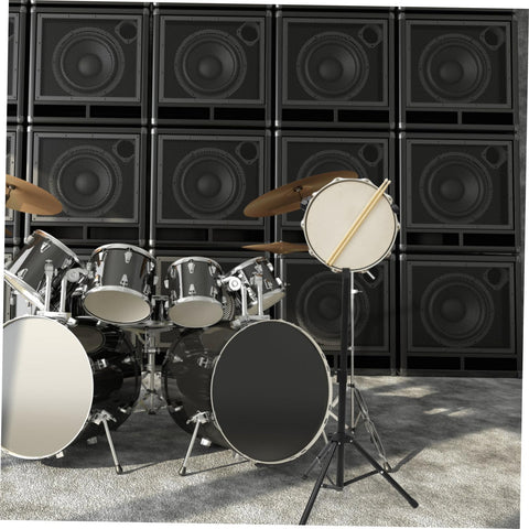 Dope Alloy Drum Rack Practice Shelf Featuring A Folding Snare Stand And Portable Tripod Mount Built Tough For Garage Jams with a drum set.