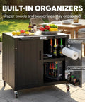 Patio-Ready Outdoor Grill Cart With Storage Cabinet And Stainless Steel Top, 35-Inch Grill Station With Door, outdoor setup.