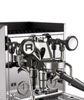 Close-up of Giotto Fast R Espresso Machine With Rotary Pump And Heat Exchanger And PID Temperature Control In Chrome Finish.