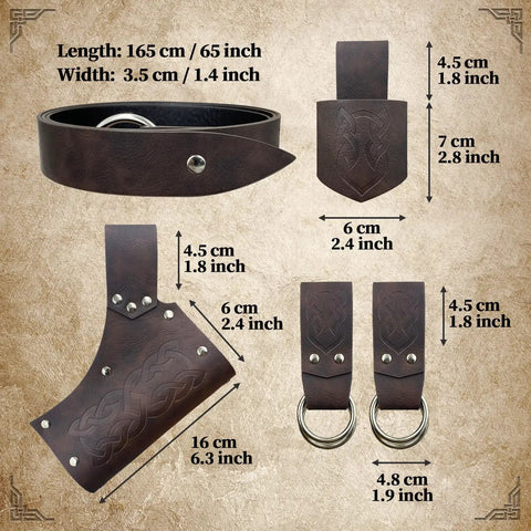 Detailed image of the Six Piece Renaissance Belt Set With Pouch Sword Frog Horn Holster Skirt Clip And Medieval Accessories
