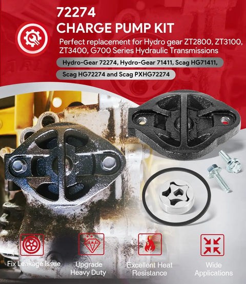 Drop In Charge Pump Kit Replacement For ZT2800 ZT3100 ZT3400 G700 Series Hydraulic Transmissions On Lawn Mowers, Easy Install To Stop Oil Leakage, OE Part Compatible With 71411 HG71411 HG72274 PXHG72274