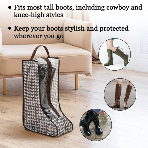 2 Pack Portable Boot Storage Organizer Bags For Tall Boots, Dustproof Waterproof Travel Shoe Bags, houndstooth design with zipper