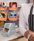 Fast Digital Coin Counter And Sorter Automatically Wrapping Loose Change At 200 Coins Per Minute While Auto Pausing On Full Loads As Screens Track Totals For Stress Free Deposit Days Built With Sleek Carbon Fiber Shell Making Bank Prep A Breeze in a café environment.