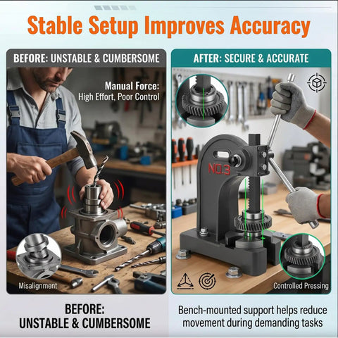Badass Heavy Duty 3 Ton Arbor Press Featuring A Comfortable Hand Crank And Secure Ratchet Action For Swift Bench Stamping Bending And General Hardware Fixes