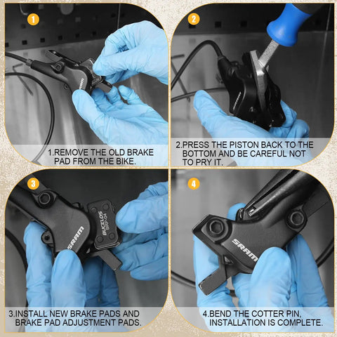 Sram Compatible Disc Brake Pads installation guide for Avid Elixir and Mag Level, all-weather mountain, road, e-bike, scooter use.