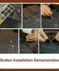 Button installation demonstration using All In One Leather Working Tool Set 588Pcs Pro Gear For Beginners with tools and fabric