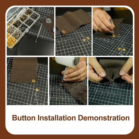 Button installation demonstration using All In One Leather Working Tool Set 588Pcs Pro Gear For Beginners with tools and fabric