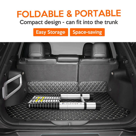 Telescoping Ladder 12.5 Ft Extension Ladder Built Tough, Heavy Duty 330 Lbs Capacity, Rust Resistant Stainless Steel, Adjustable Height Up To 12.5 Feet, Compact Storage, Easy Setup For Home Repairs, Painting, Outdoor Projects in car trunk