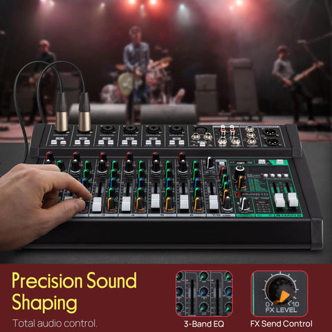Ten Channel Studio DJ Mixer With Bluetooth And XLR Combo Mic Inputs USB MP3 Playback PC Recording DSP Effects LED Level Meters Smooth Dials And Faders For Live Shows Home Studio And Podcast Setups on stage