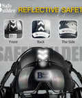 All In One Safety Helmet With Visor And Bluetooth Ear Muffs, Vented Hard Hat, reflective safety feature close-up.
