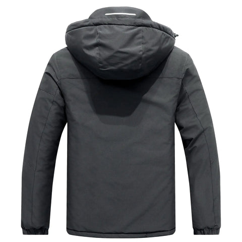 Back view of Men's Ski Jacket Waterproof Winter Coat With Detachable Hood Warm Insulated Snow Jacket That Blocks Cold Wind