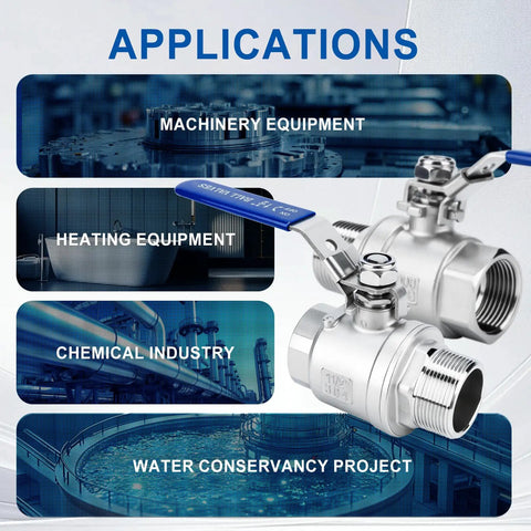Two Pack Half Inch Full Port Ball Valve With NPT Male Female Threads Forged From Tough 304 Stainless Steel Absolute Workhorse Design Rated For One Thousand PSI On Water Oil Gas Lines With Reliable Locking Handle in industrial settings.