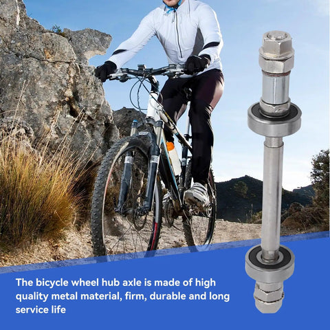 Must Have Front And Rear Bicycle Axle Set With Quick Release Levers for Mountain Bikes shown next to cyclist on trail
