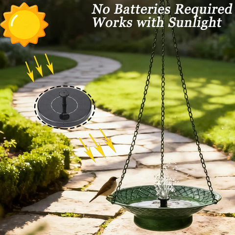 Hanging Solar Powered Bird Bath With Fountain For Garden And Lawn 12.6 Inch Metal Bird Bath Rust Resistant Green Finish