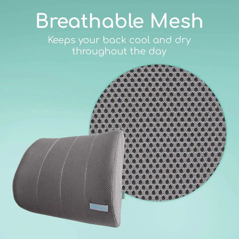 Heavy Duty Lower Back Support Pillow Lumbar Cushion For Office Chair Car Gaming with breathable mesh for cooling.